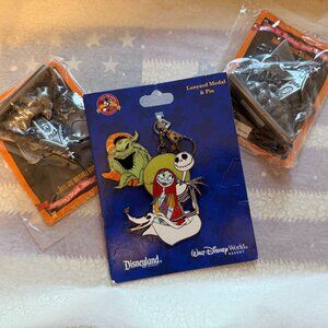 Nightmare Before Christmas Lanyard and Pin, with 2 statues